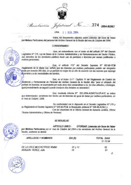 Resolución Jefatural N° 374-2004-AGN/J