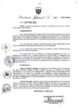 Resolución Jefatural N° 065-2012-AGN/J