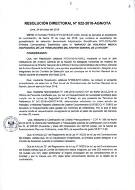 Resolución Directoral N° 022-2018-AGN/OTA