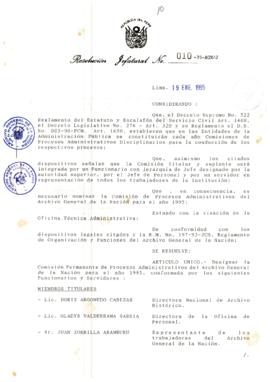 Resolución Jefatural N° 010-1995/AGN/J