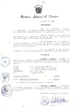 Resolución Jefatural N° 074-1992/AGN/J