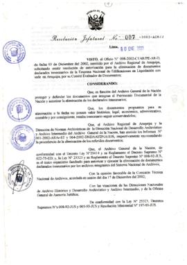 Resolución Jefatural N° 007-2003-AGN/J