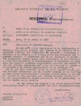 MEMORANDUM 062-87/AGN-JOAJ