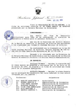 Resolución Jefatural N° 105-1994/AGN/J