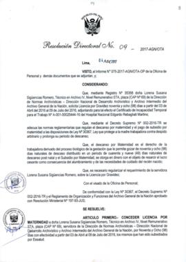 Resolución Directoral N° 009-2017-AGN/OTA