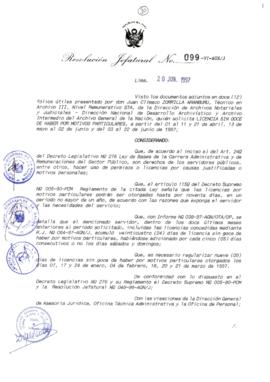 Resolución Jefatural N° 099-1997/AGN/J