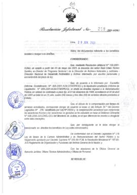 Resolución Jefatural N° 218-2001/AGN/J