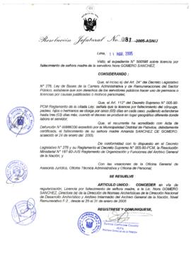 Resolución Jefatural N° 081-2005-AGN/J