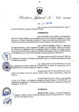 Resolución Jefatural N° 216-2014-AGN/J