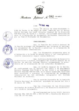 Resolución Jefatural N° 042-1996/AGN/J