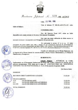 Resolución Jefatural N° 039-1998/AGN/J