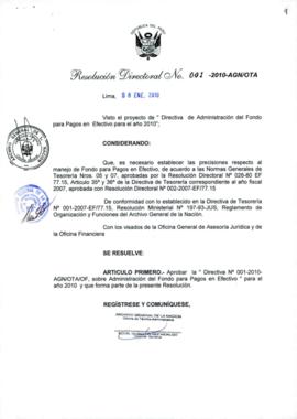 Resolución Directoral N° 001-2010-AGN/OTA