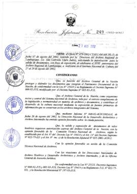 Resolución Jefatural N° 249-2002/AGN/J
