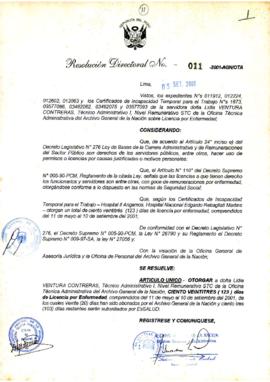 Resolución Directoral N° 011-2001-AGN/OTA