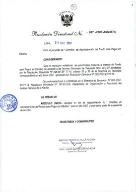 Resolución Directoral N° 037-2007-AGN/OTA