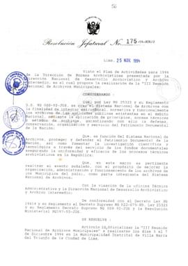 Resolución Jefatural N° 175-1994/AGN/J