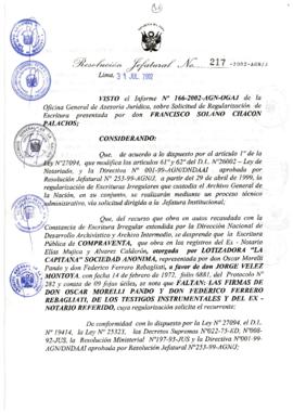 Resolución Jefatural N° 217-2002/AGN/J