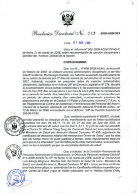 Resolución Directoral N° 013-2008-AGN/OTA