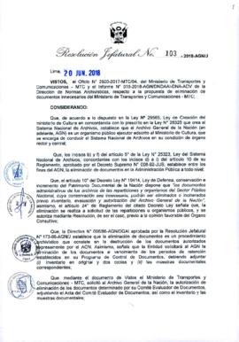 Resolución Jefatural N° 103-2018-AGN/J