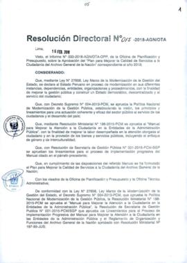 Resolución Directoral N° 015-2018-AGN/OTA