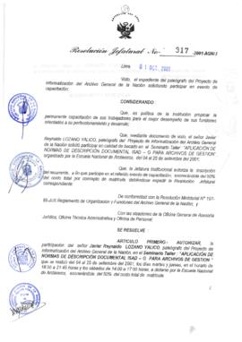 Resolución Jefatural N° 317-2001/AGN/J