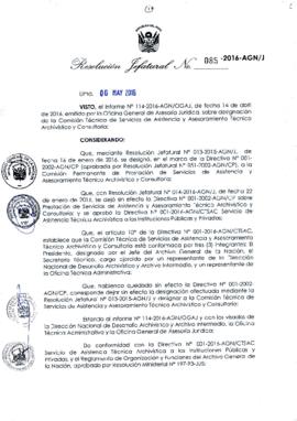 Resolución Jefatural N° 085-2016-AGN/J