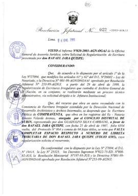 Resolución Jefatural N° 022-2003-AGN/J