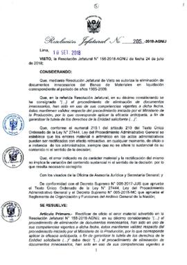 Resolución Jefatural N° 205-2018-AGN/J