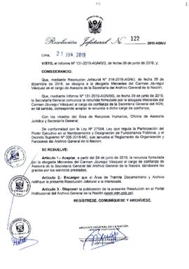 Resolución Jefatural N° 122-2019-AGN/J
