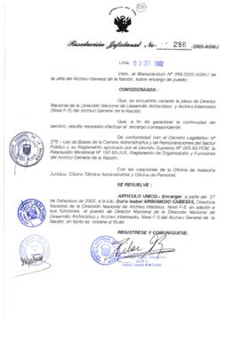 Resolución Jefatural N° 286-2002/AGN/J