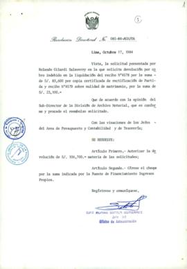 Resolución Directoral N° 85-84-AGN/OA