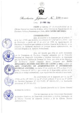 Resolución Jefatural N° 100-1999/AGN/J