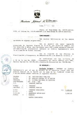 Resolución Jefatural N° 332-1991/AGN/J