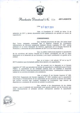 Resolución Directoral N° 027-2011-AGN/OTA