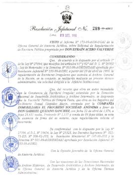 Resolución Jefatural N° 288-1999/AGN/J