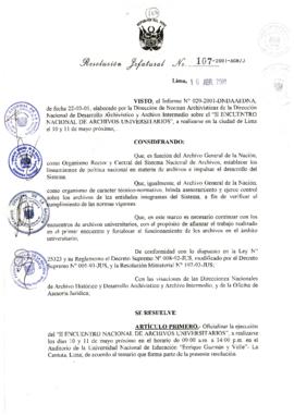 Resolución Jefatural N°107-2001/AGN/J