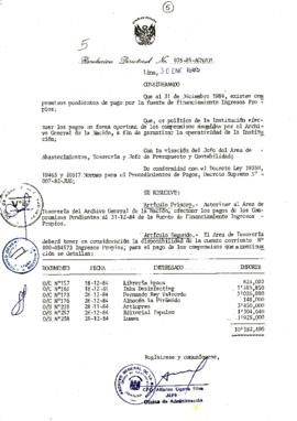 Resolución Directoral N° 05-85-AGN/OA