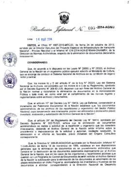 Resolución Jefatural N° 099-2014-AGN/J