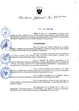 Resolución Jefatural N° 043-2007-AGN/J