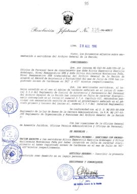 Resolución Jefatural N° 135-1996/AGN/J