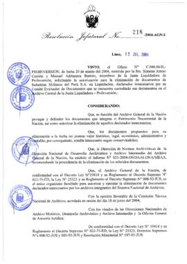 Resolución Jefatural N° 218-2004-AGN/J