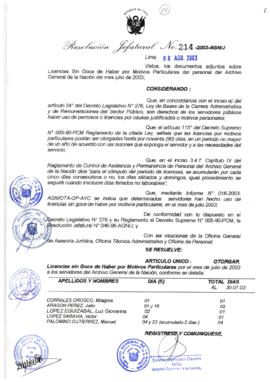 Resolución Jefatural N° 214-2003-AGN/J