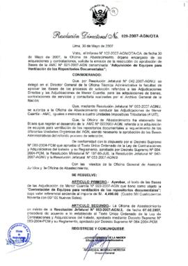 Resolución Directoral N° 029-2007-AGN/OTA