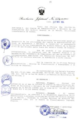Resolución Jefatural N° 170-1994/AGN/J