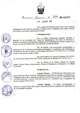 Resolución Jefatural N° 054-1998/AGN/J