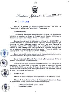 Resolución Jefatural N° 187-2018-AGN/J