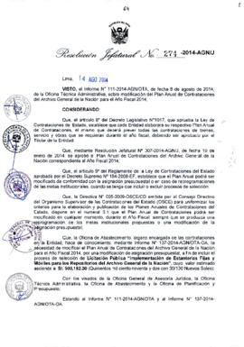 Resolución Jefatural N° 274-2014-AGN/J