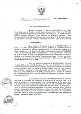 Resolución Directoral N° 025-2011-AGN/OTA