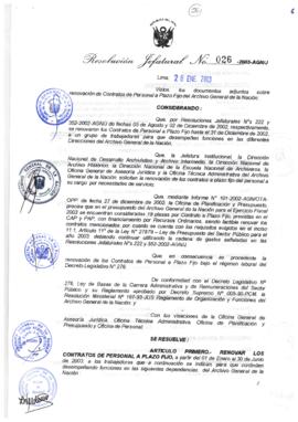 Resolución Jefatural N° 026-2003-AGN/J
