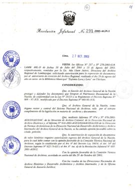 Resolución Jefatural N° 291-2003-AGN/J